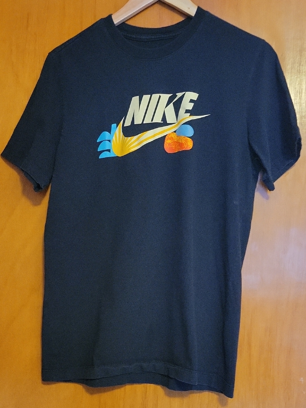 Nike Black Tee with Yellow Swoosh and Blue Accent